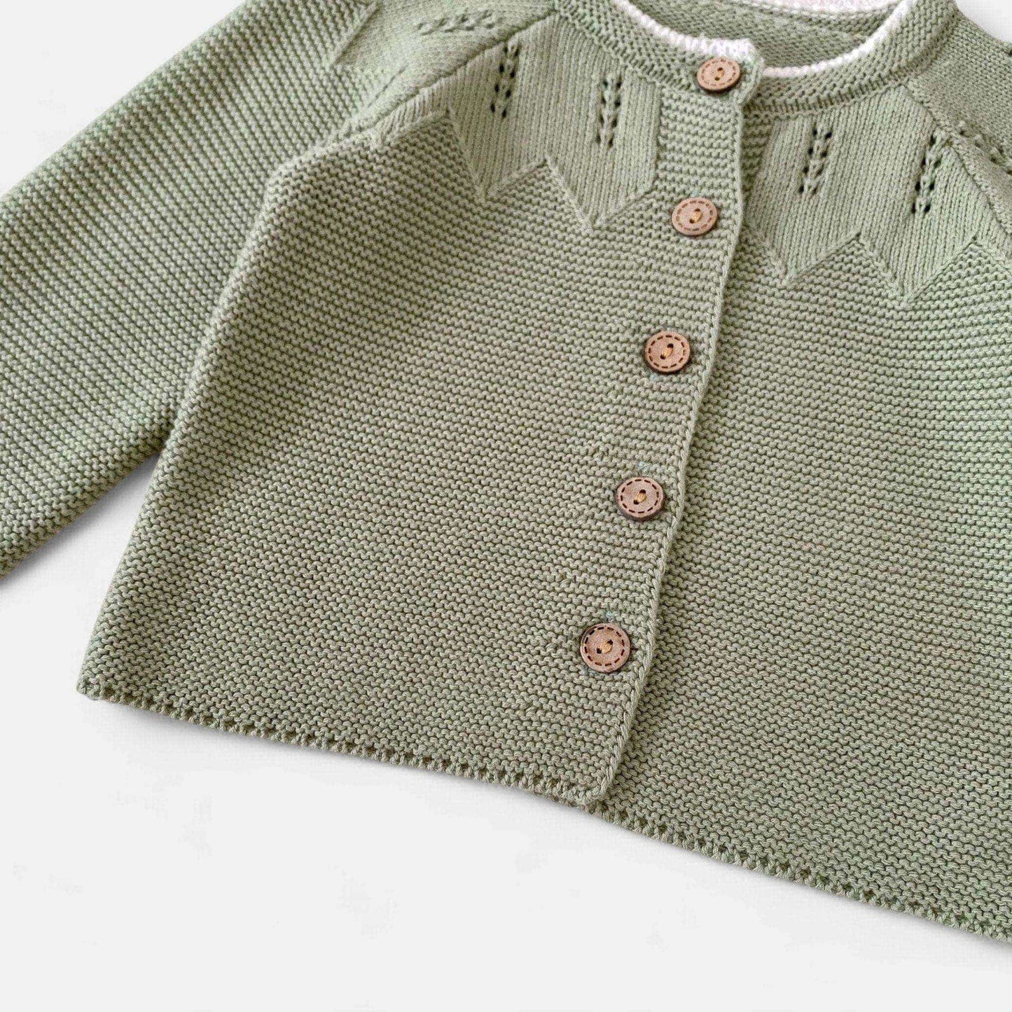 Sage Pointelle Cotton Knit Cardigan (3m-3yrs)