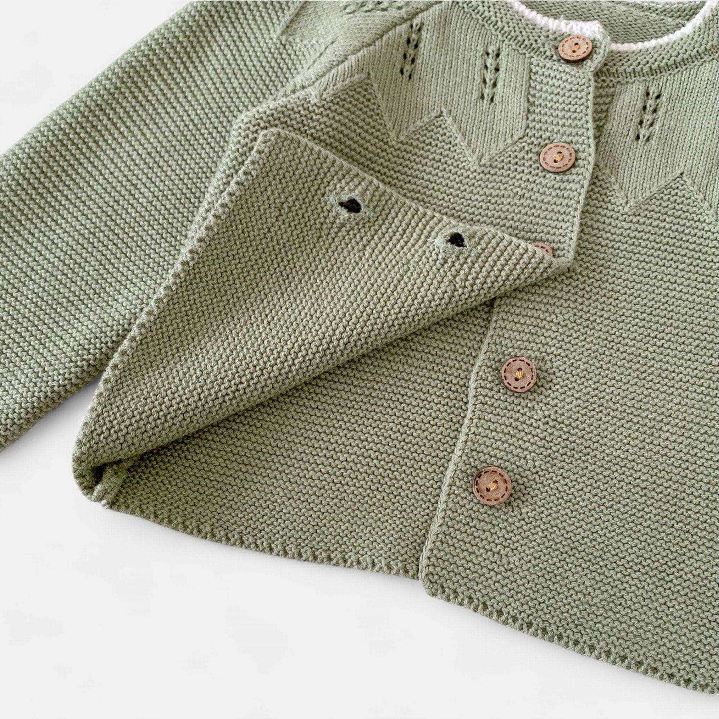 Sage Pointelle Cotton Knit Cardigan (3m-3yrs)