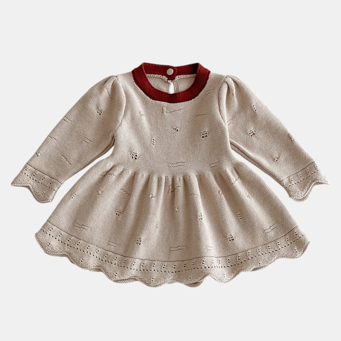 Sherry Eyelet Knit Dress - Beige/Red (6m-4yrs)