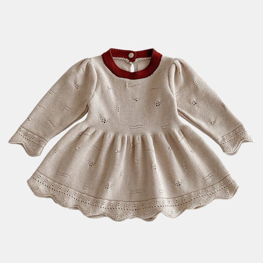 Sherry Eyelet Knit Dress - Beige/Red (6m-4yrs)