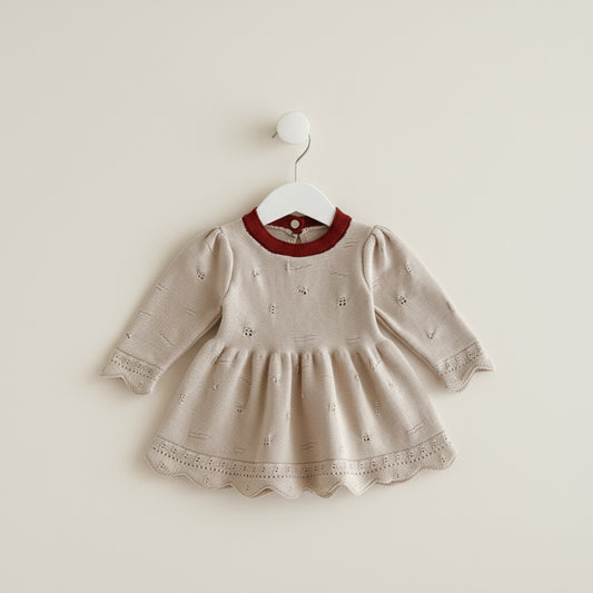Sherry Eyelet Knit Dress - Beige/Red (6m-4yrs)