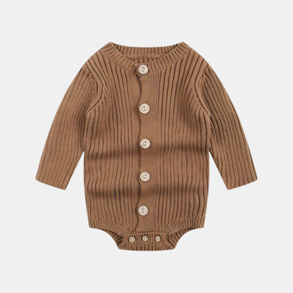 Soft Cotton Knit Baby Romper, Brown (0m-24m)