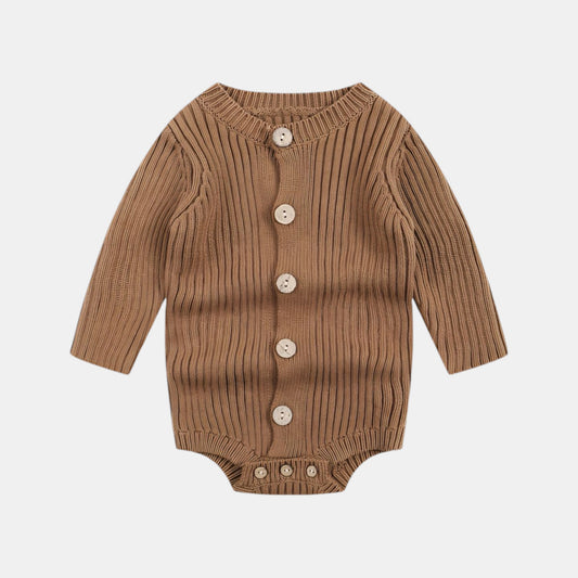 Soft Cotton Knit Baby Romper, Brown (0m-24m)