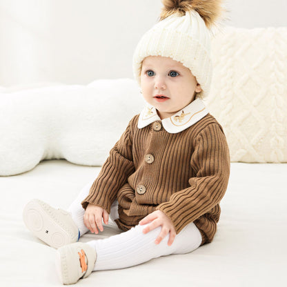 Soft Cotton Knit Baby Romper, Brown (0m-24m)