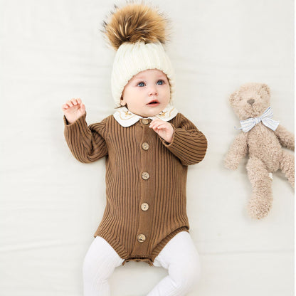 Soft Cotton Knit Baby Romper, Brown (0m-24m)