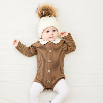Soft Cotton Knit Baby Romper, Brown (0m-24m)