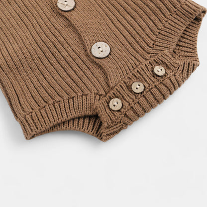 Soft Cotton Knit Baby Romper, Brown (0m-24m)
