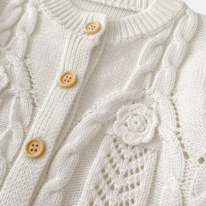 Tara Floral Knit Cardigan - White (3m-3yrs)