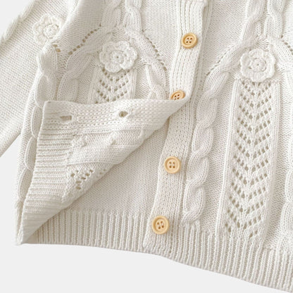 Tara Floral Knit Cardigan - White (3m-3yrs)