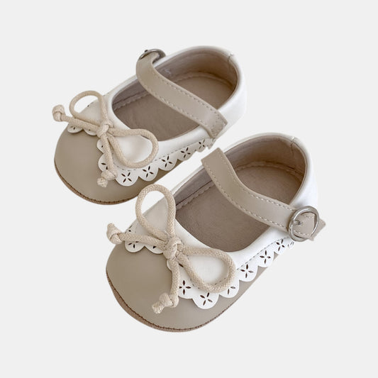 Taupe Retro Bow Baby Shoes (11-13cm)