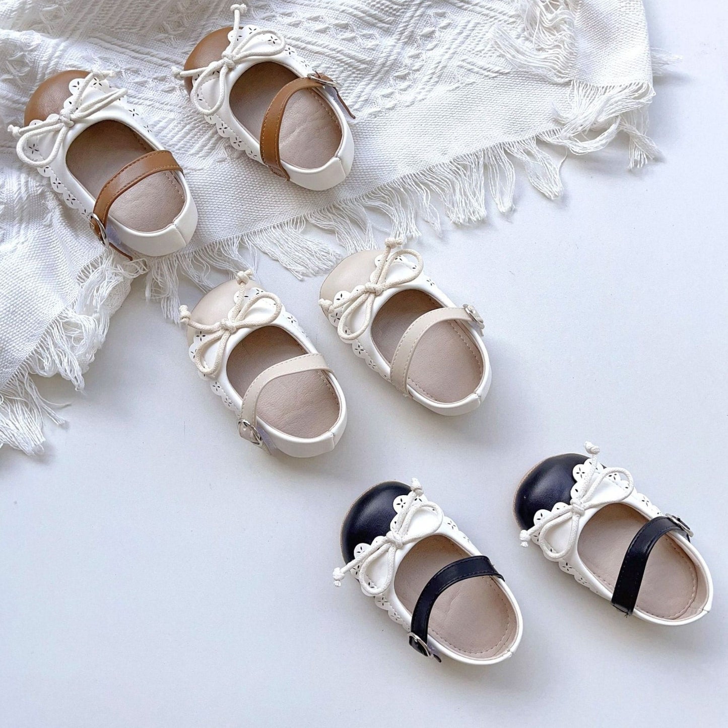 Taupe Retro Bow Baby Shoes (11-13cm)