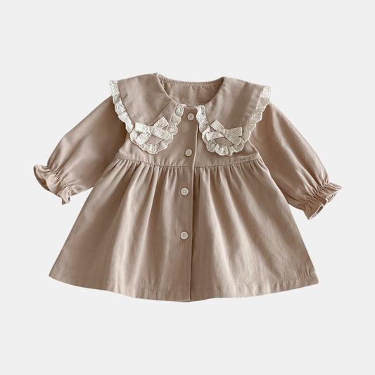 Tessa Lace Collar Dress - Khaki (6m-4yrs)
