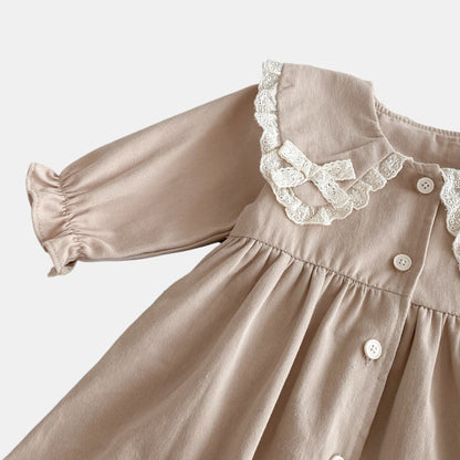 Tessa Lace Collar Dress - Khaki (6m-4yrs)