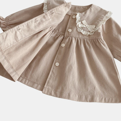 Tessa Lace Collar Dress - Khaki (6m-4yrs)