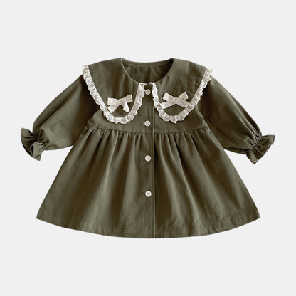 Tessa Lace Collar Dress - Olive Green (6m-4yrs)