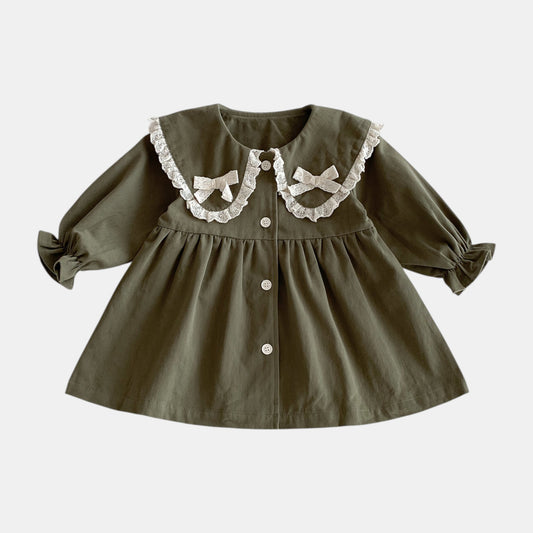 Tessa Lace Collar Dress - Olive Green (6m-4yrs)