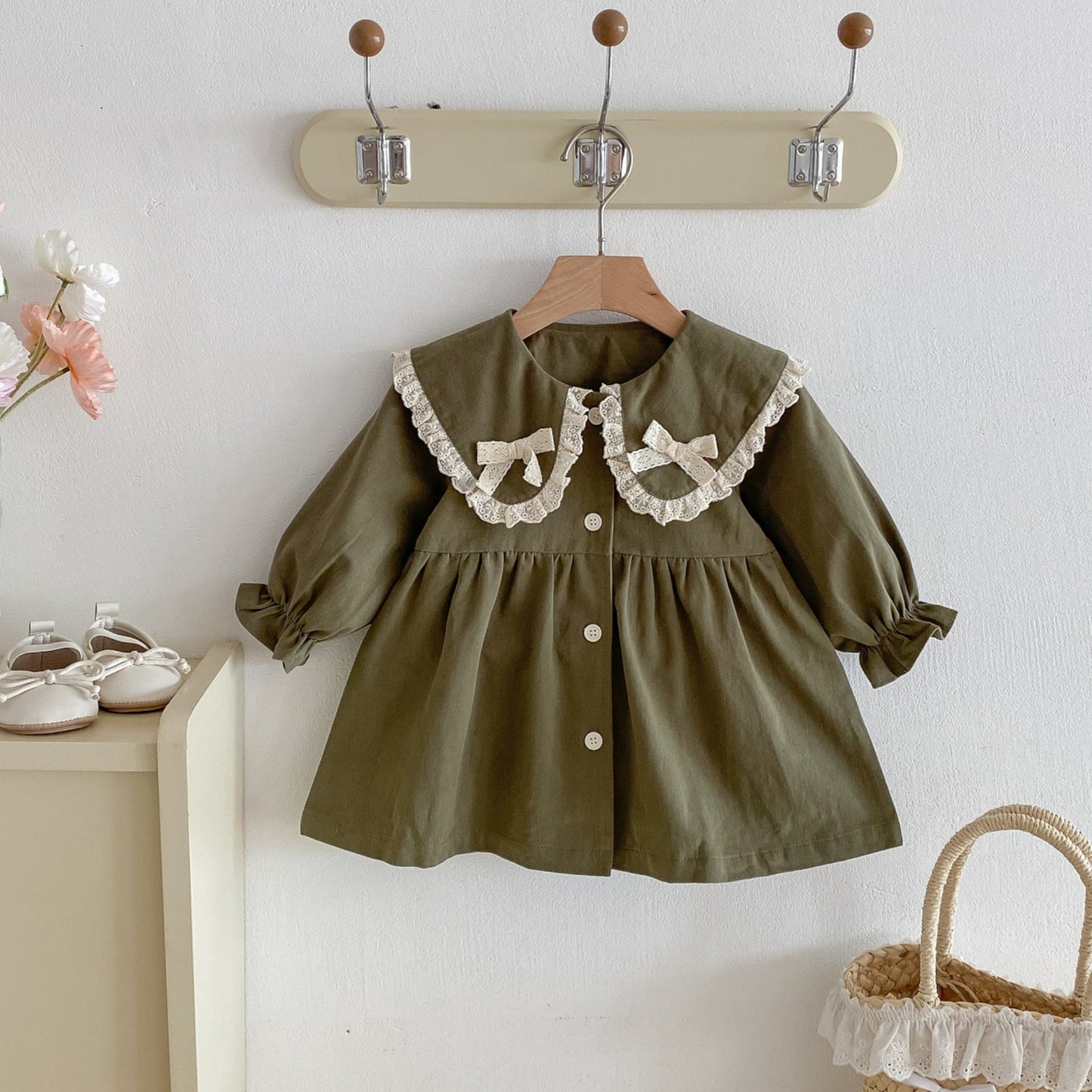Tessa Lace Collar Dress - Olive Green (6m-4yrs)