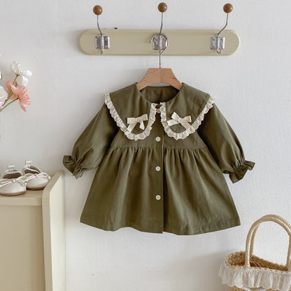 Tessa Lace Collar Dress - Olive Green (6m-4yrs)