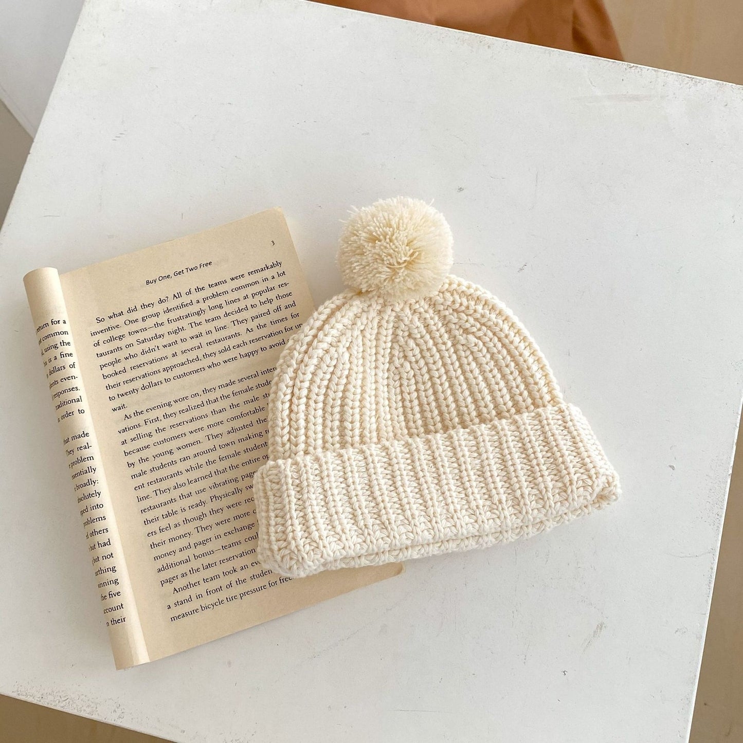 Vanilla Baby Pom Knit Beanie Hat (3m-3yrs)