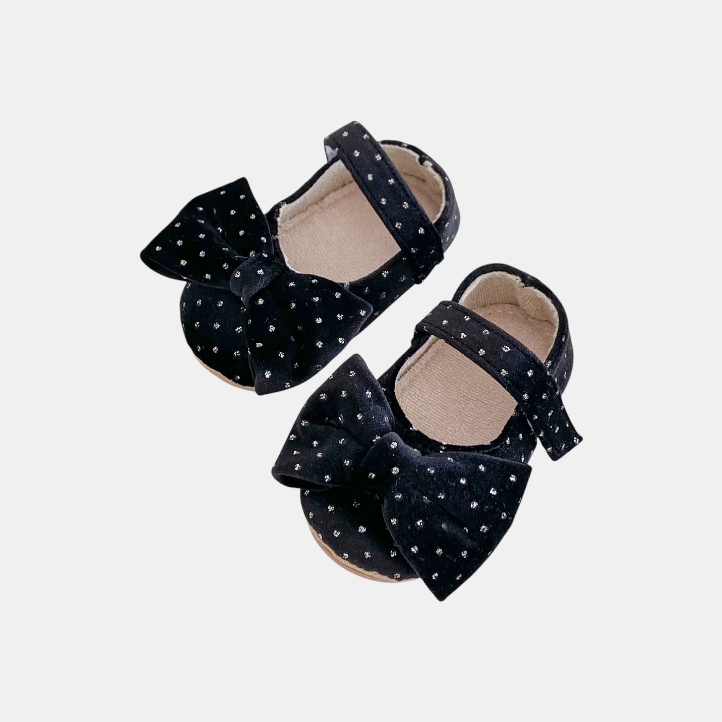Velvet Bow Baby Shoes - Black (11-13cm)