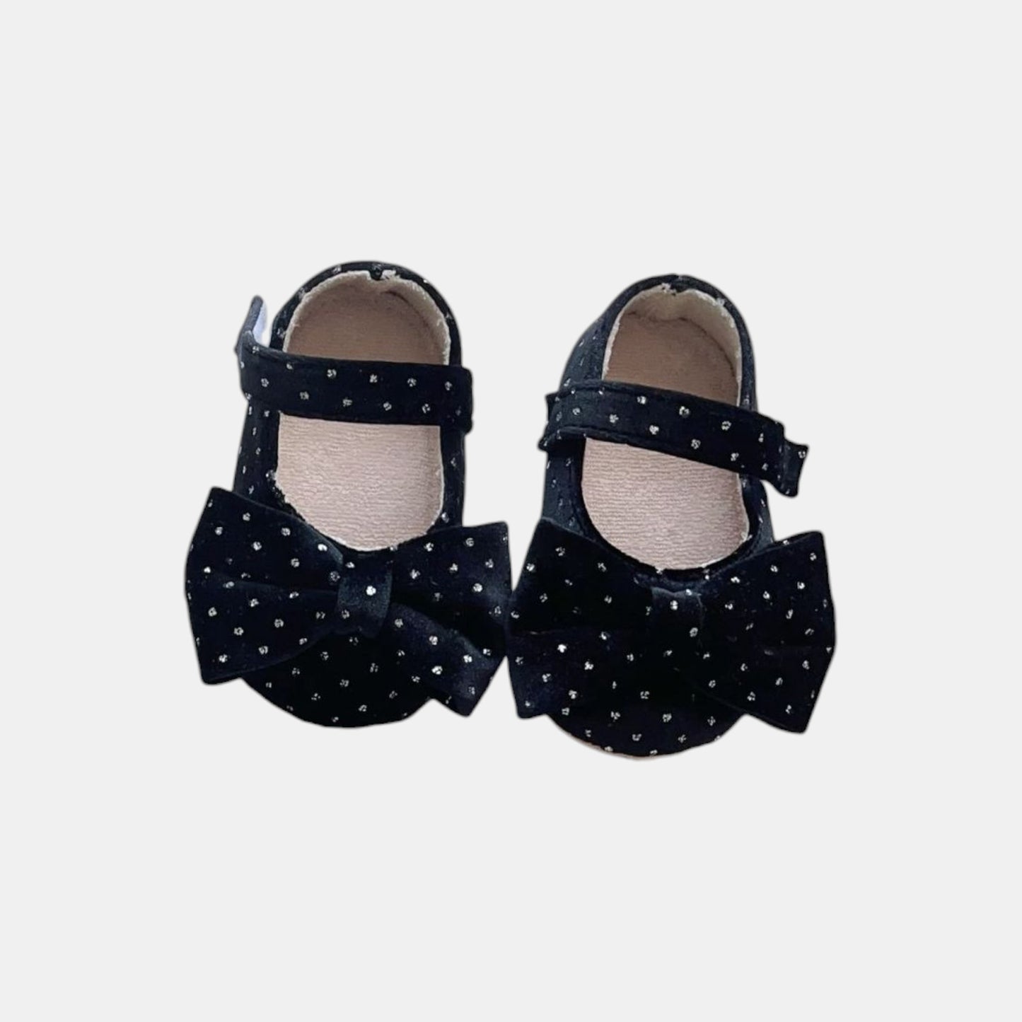 Velvet Bow Baby Shoes - Black (11-13cm)