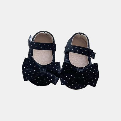 Velvet Bow Baby Shoes - Black (11-13cm)