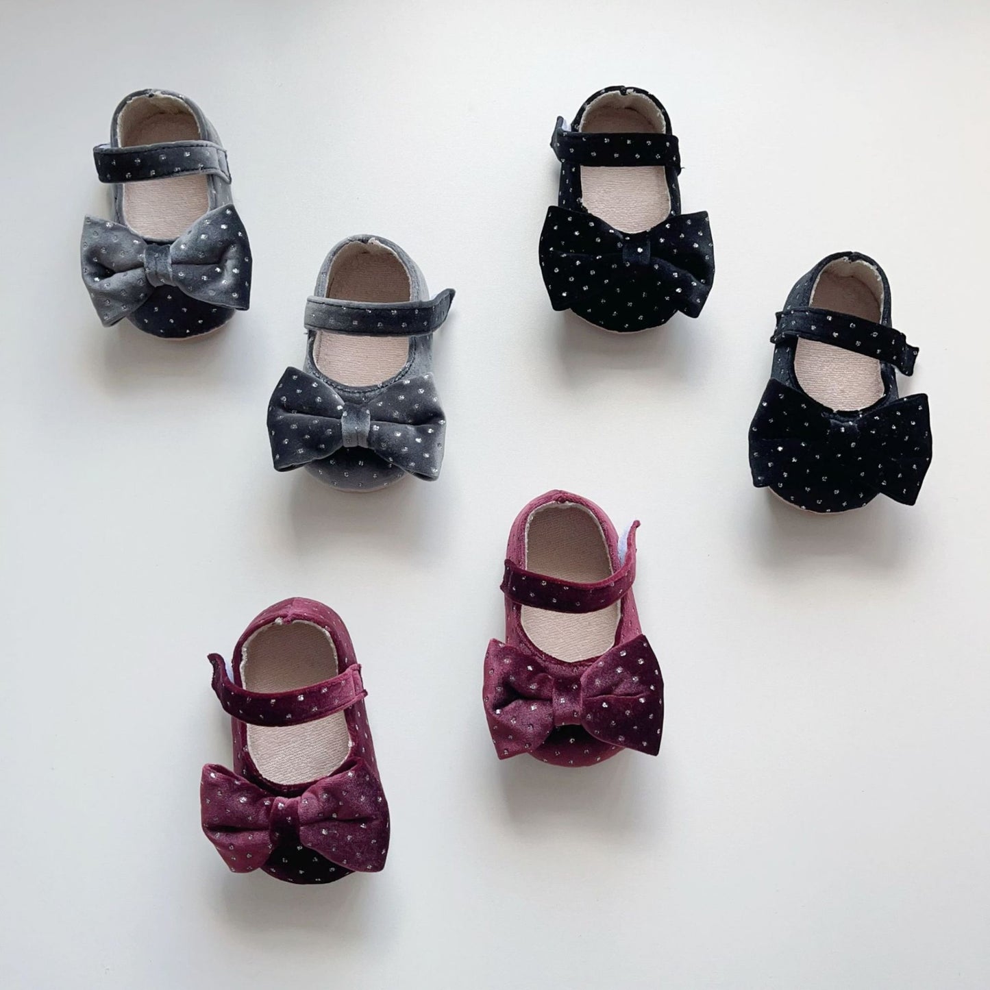 Velvet Bow Baby Shoes - Black (11-13cm)