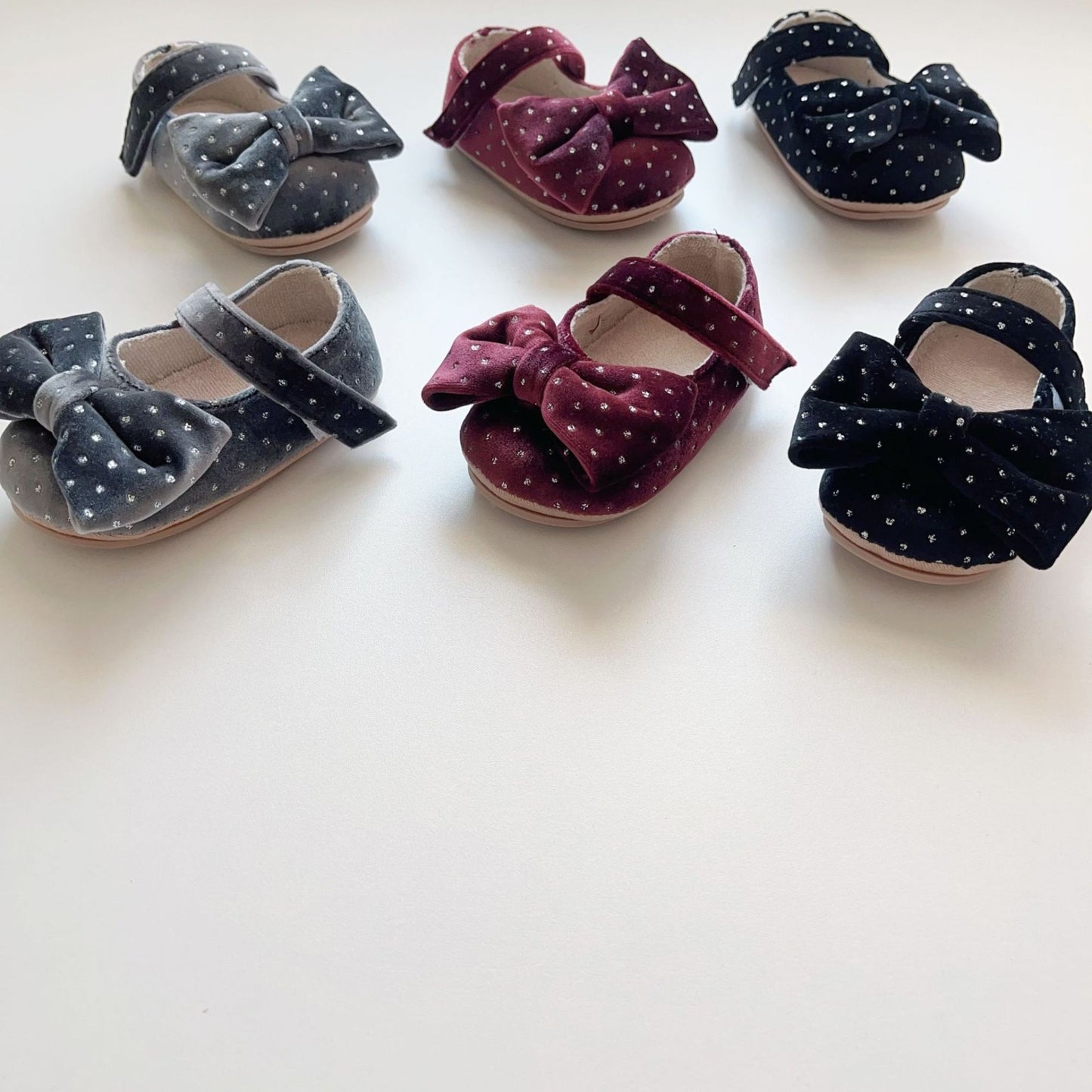 Velvet Bow Baby Shoes - Black (11-13cm)