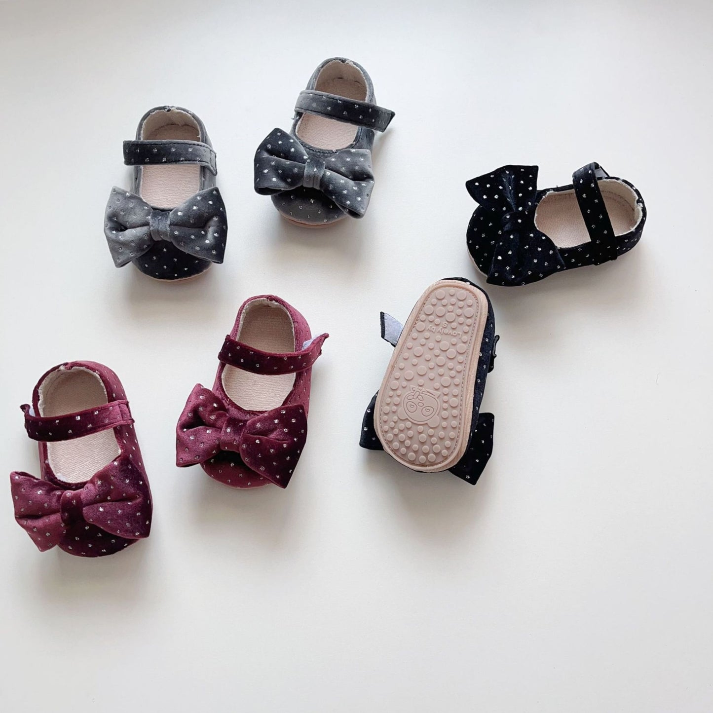 Velvet Bow Baby Shoes - Black (11-13cm)