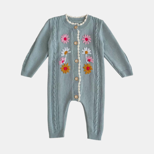 Verna Blossom Knit Romper, Blue (3m-24m)