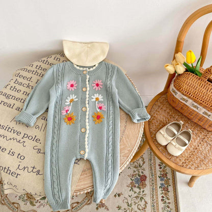 Verna Blossom Knit Romper, Blue (3m-24m)