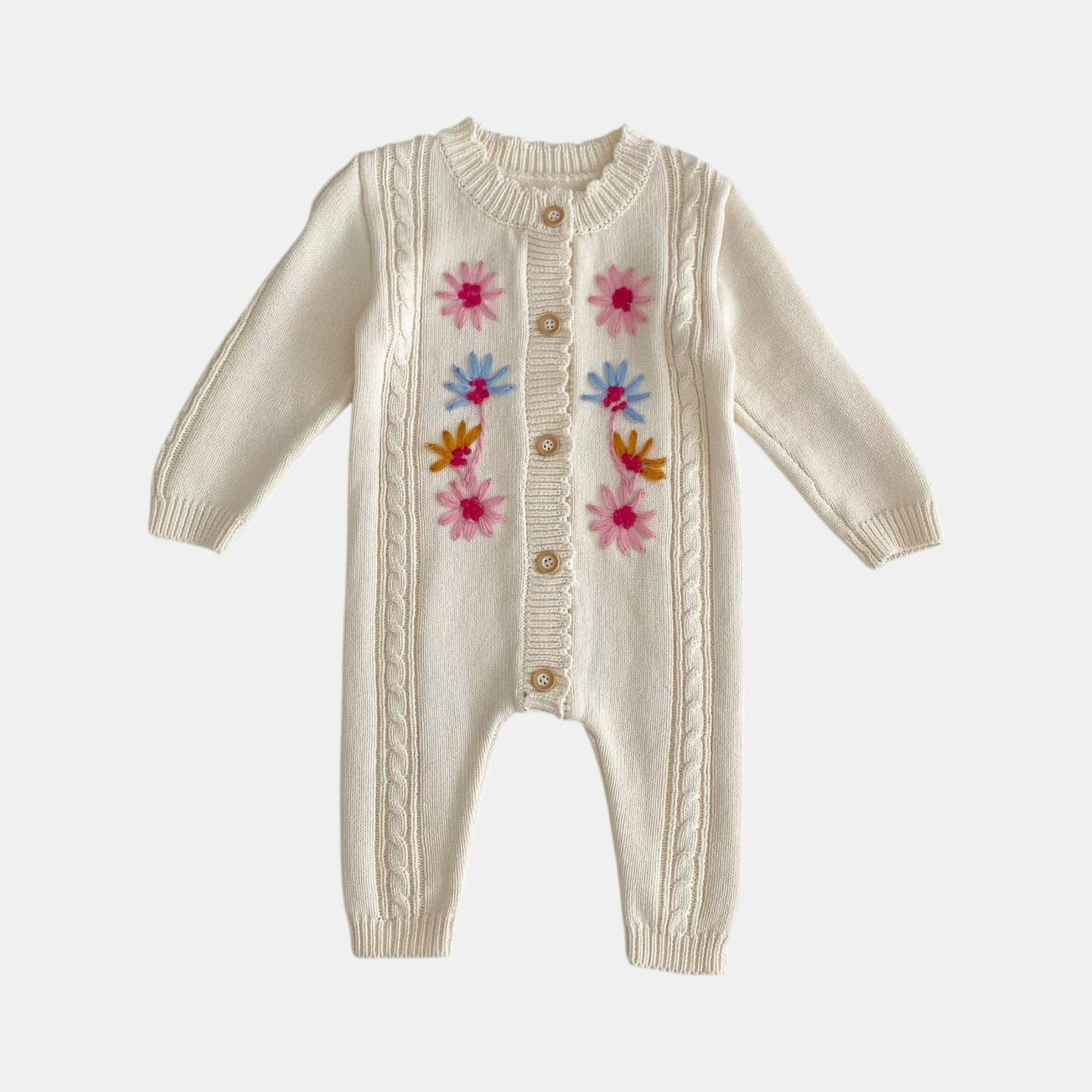 Verna Blossom Knit Romper, Cream (3m-24m)