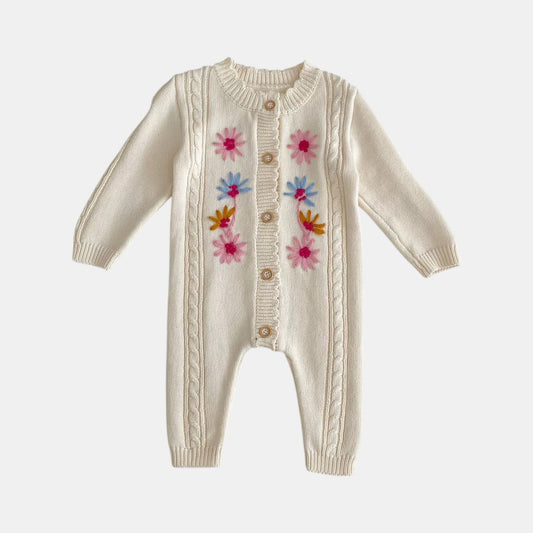 Verna Blossom Knit Romper, Cream (3m-24m)