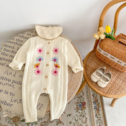 Verna Blossom Knit Romper, Cream (3m-24m)