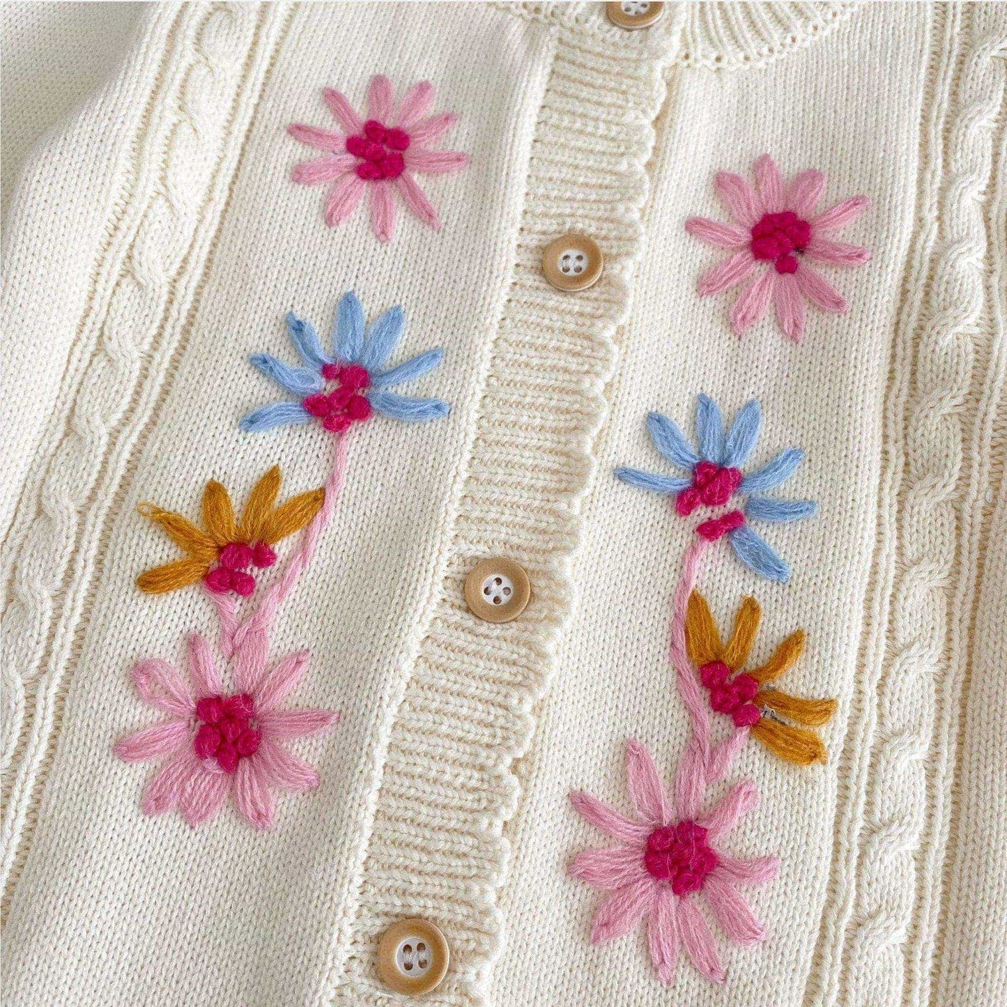 Verna Blossom Knit Romper, Cream (3m-24m)