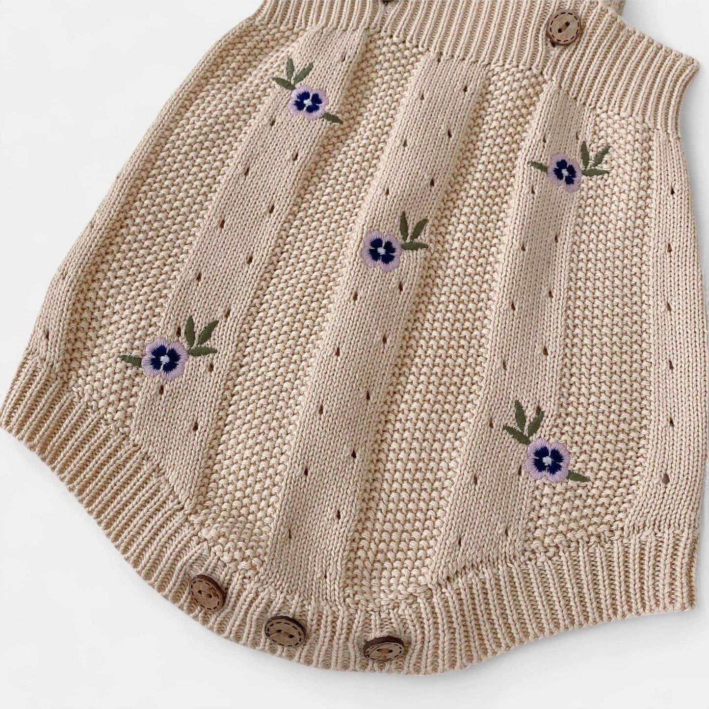 Violet Pansy Cotton Knit Romper (3m-3yrs)