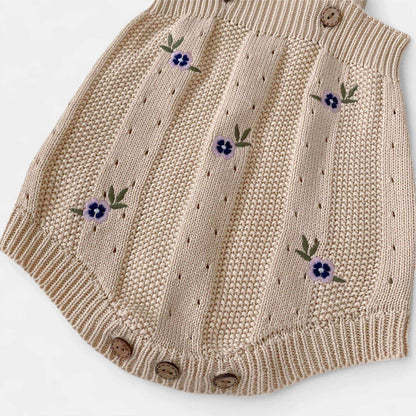 Violet Pansy Cotton Knit Romper (3m-3yrs)