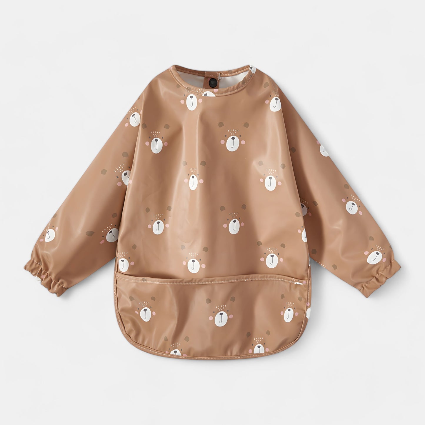 Waterproof Long Sleeve Pocket Bib, Blushing Bear - Bambisserie