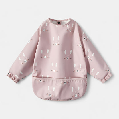 Waterproof Long Sleeve Pocket Bib, Blushing Bunny - Bambisserie