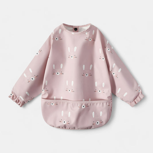 Waterproof Long Sleeve Pocket Bib, Blushing Bunny - Bambisserie