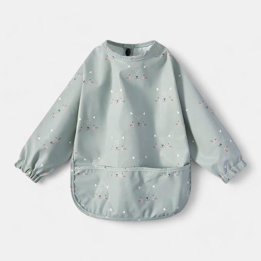 Waterproof Long Sleeve Pocket Bib, Blushing Cat - Bambisserie