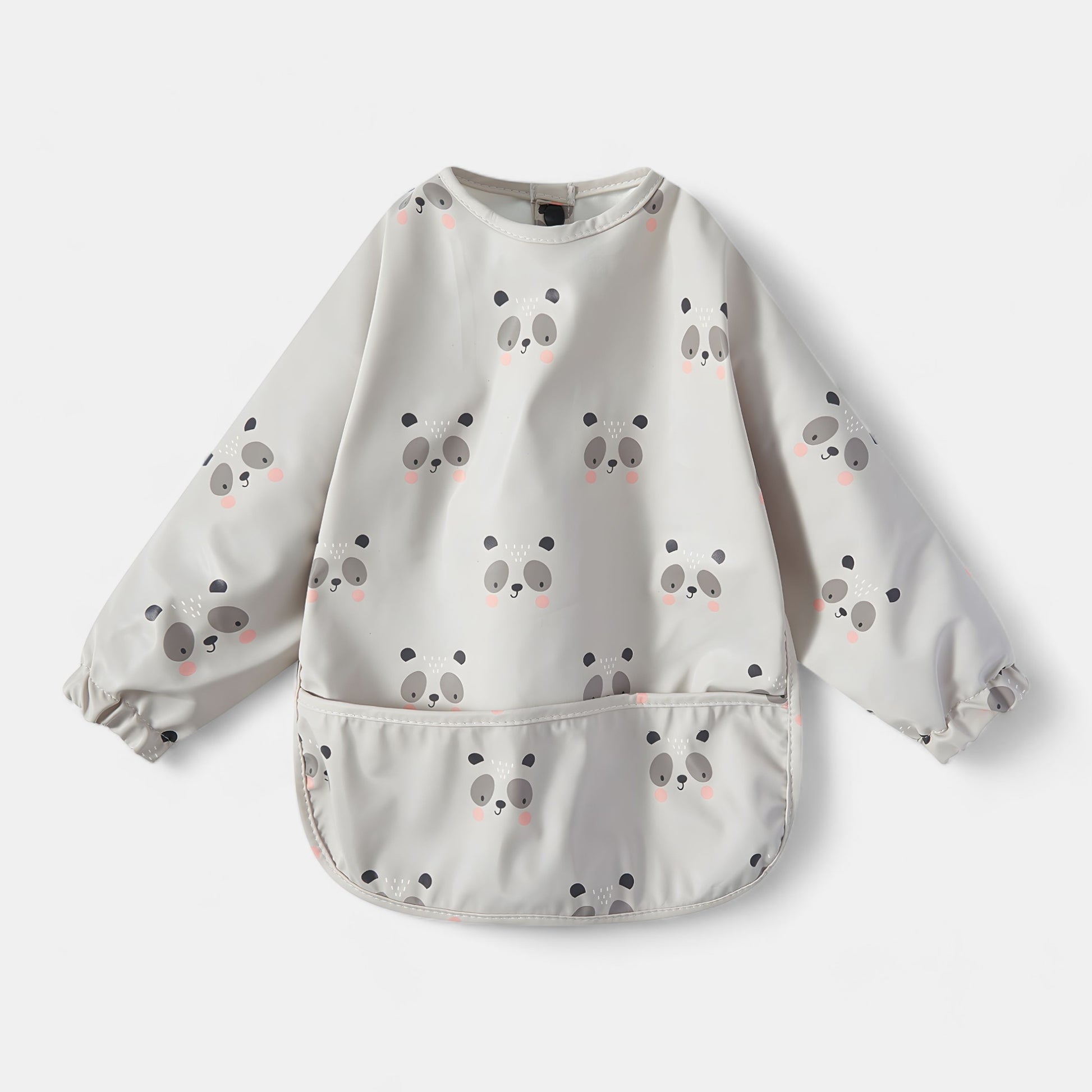 Waterproof Long Sleeve Pocket Bib, Blushing Panda - Bambisserie