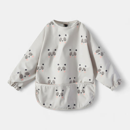 Waterproof Long Sleeve Pocket Bib, Blushing Panda - Bambisserie