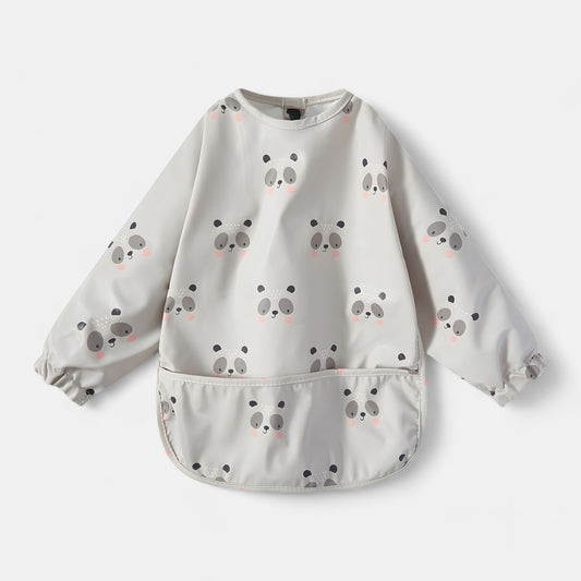 Waterproof Long Sleeve Pocket Bib, Blushing Panda - Bambisserie