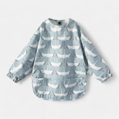 Waterproof Long Sleeve Pocket Bib, Flying Cranes - Bambisserie