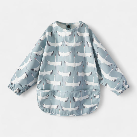Waterproof Long Sleeve Pocket Bib, Flying Cranes - Bambisserie