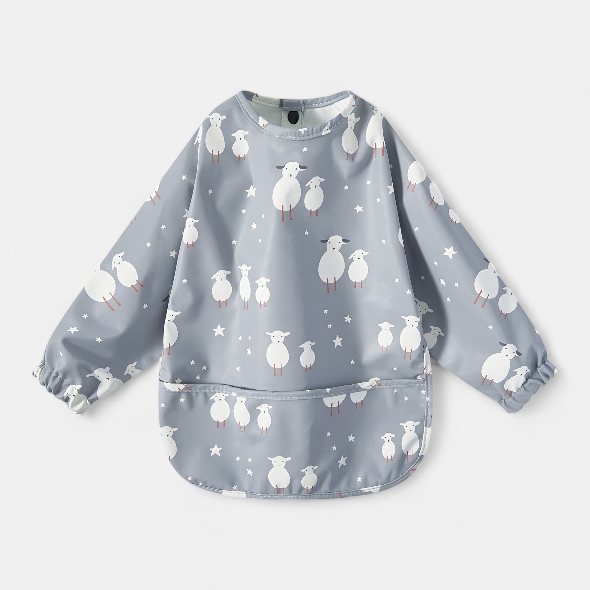 Waterproof Long Sleeve Pocket Bib, Grey Lamb - Bambisserie