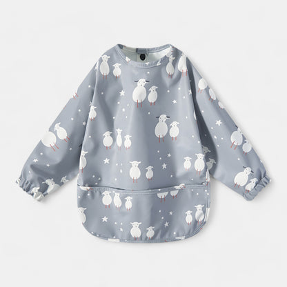 Waterproof Long Sleeve Pocket Bib, Grey Lamb - Bambisserie