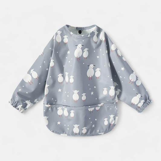 Waterproof Long Sleeve Pocket Bib, Grey Lamb - Bambisserie