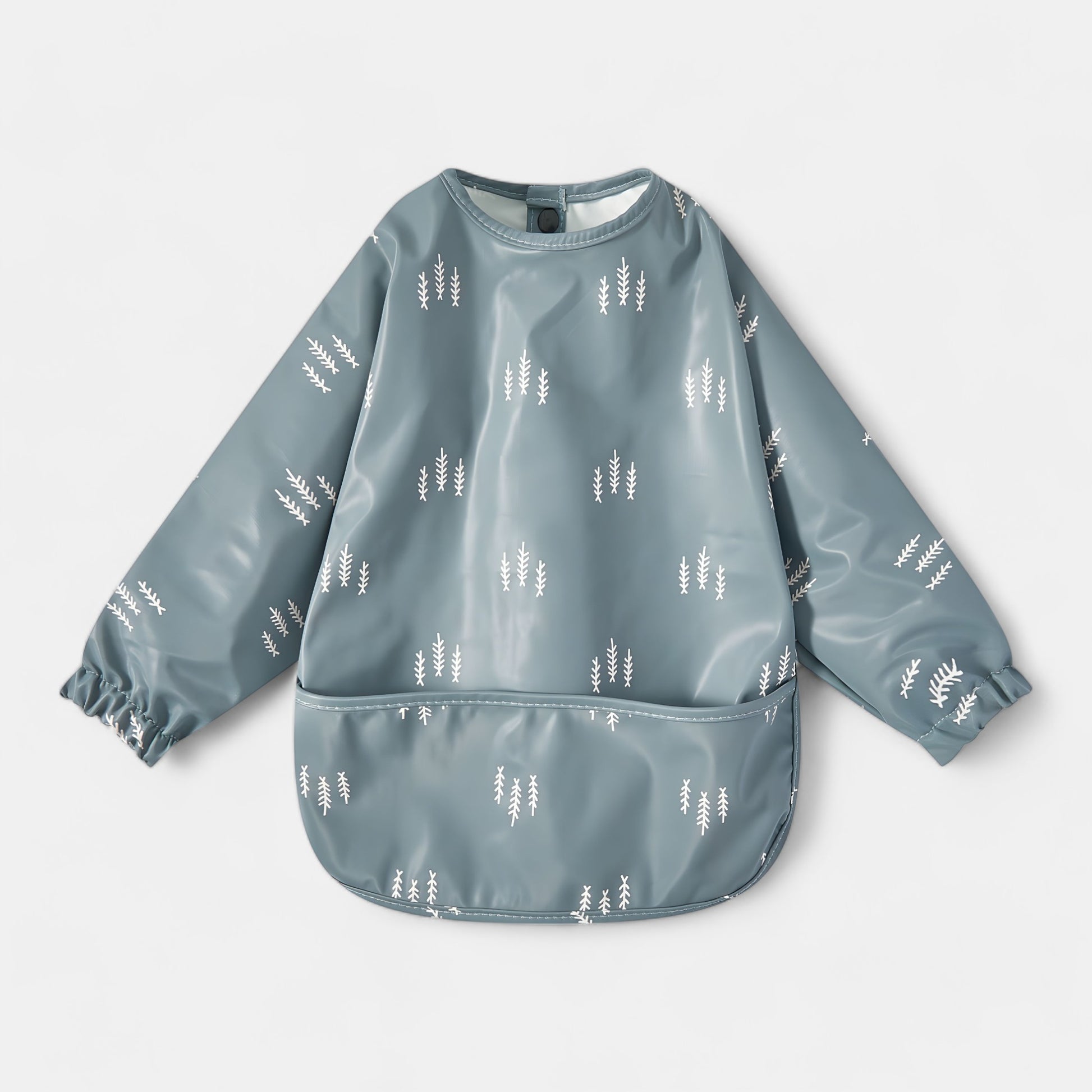 Waterproof Long Sleeve Pocket Bib, White Forest - Bambisserie
